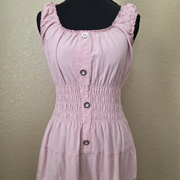 Lapis Sleeveless Boho Blush Pastel Pink Maxi Dress w/Embroidery. Linen Size S - Picture 3 of 11